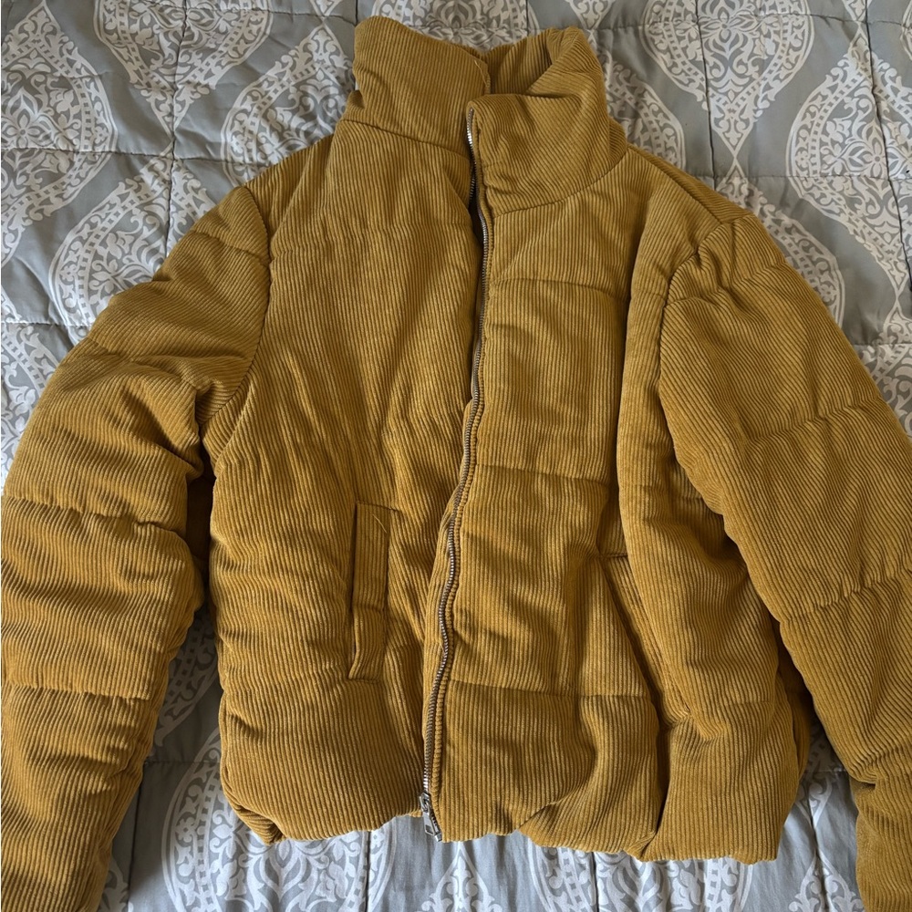 Corduroy Puffer Jacket in Mustard Yellow